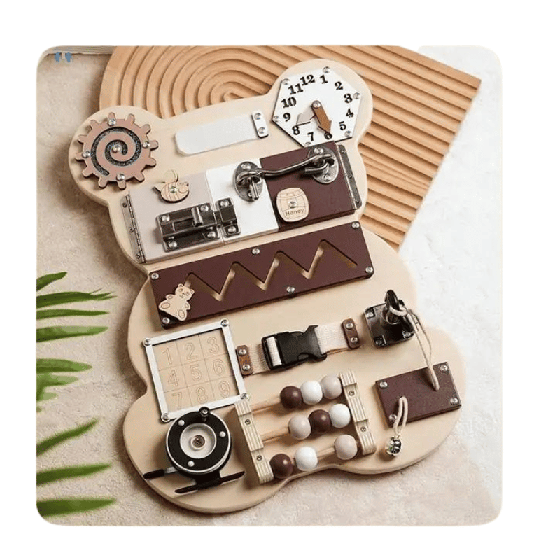 Montessori Aktivitätsboard Bär – Sicheres & Lernförderndes Spielzeug – Bild 4