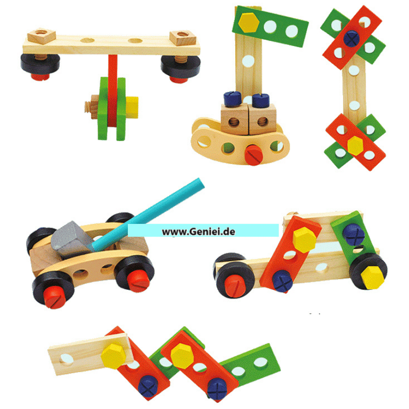 Kinder Werkzeugkasten Holz – Bauset mit Schrauben & Werkzeug – Bild 2
