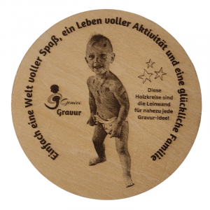 Gravierte runde Holzscheibe