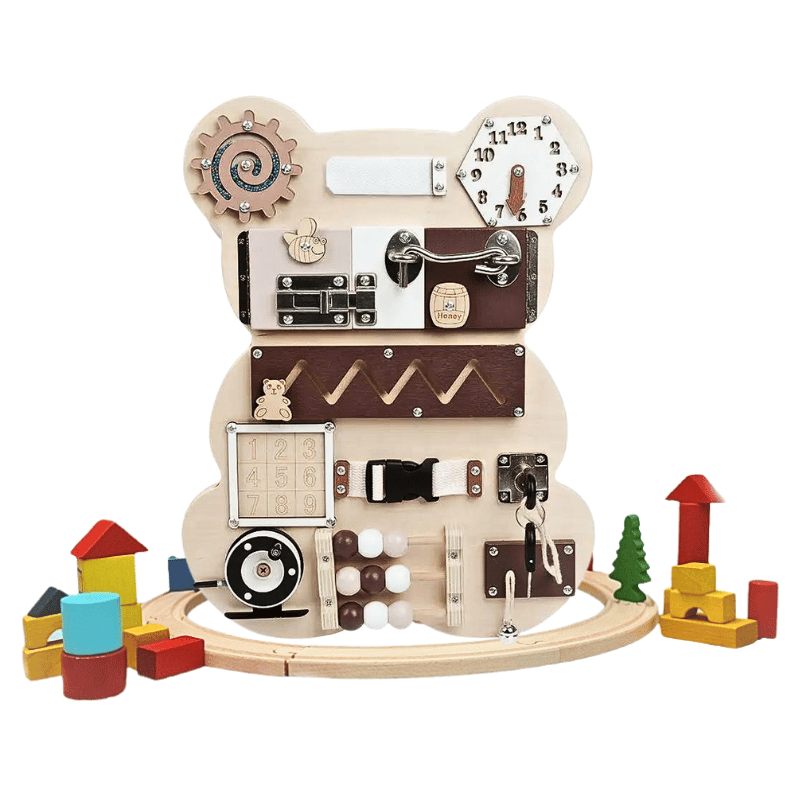 Montessori Aktivitätsboard Bär – Sicheres & Lernförderndes Spielzeug