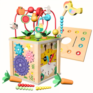 Montessori Lernspielzeug 10 in 1 für Kinder – Interaktive Holzbox mit Musik, Uhr und Motorikübungen