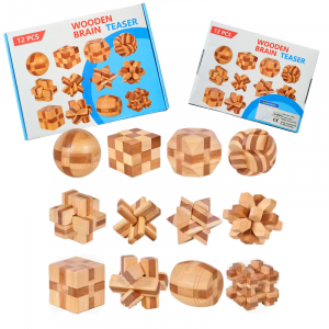 Holzpuzzle IQ Knobelspiel 12er Set für Kinder und Erwachsene