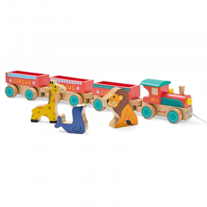 Holzbahn Zirkus mit Tieren – Lokomotive & Waggons für Kinder ab 18 Monaten