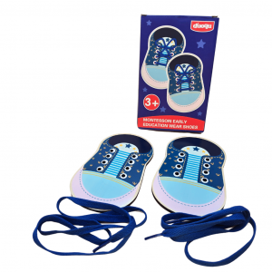 Holz Schnürschuh Lernspielzeug – Spielerisch Schleife binden lernen - Blau